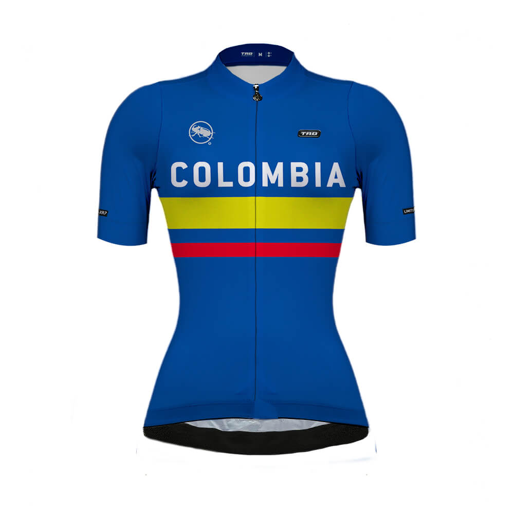 jersey ciclismo colombia azul manga corta mujer